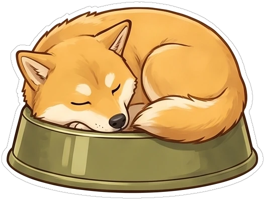 SHIJIN asleep, curled up in a dog bowl